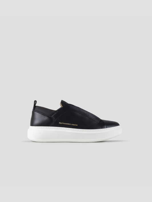 Alexander Smith wembley slip-on uomo in pelle nera con suola bianca – scarpe eleganti senza lacci made in italy
