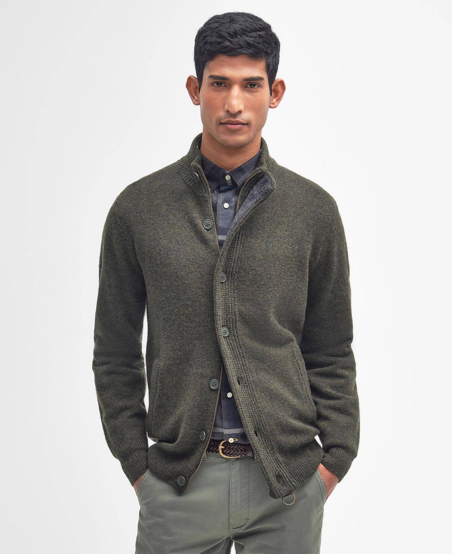 Cardigan Barbour con zip e bottoni Patch seaweed