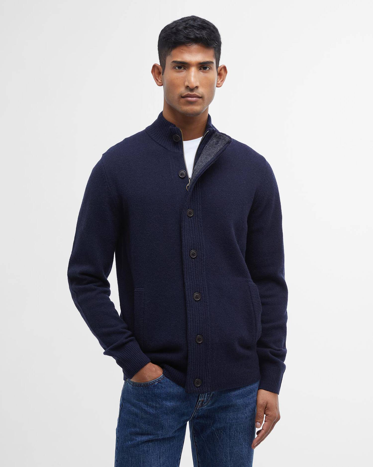 Cardigan Barbour con zip e bottoni Patch navy