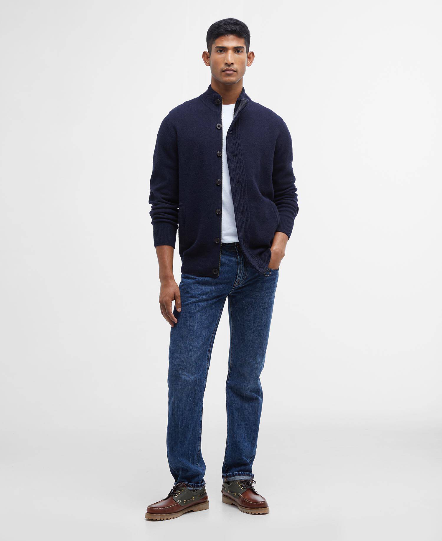 Cardigan Barbour con zip e bottoni Patch navy