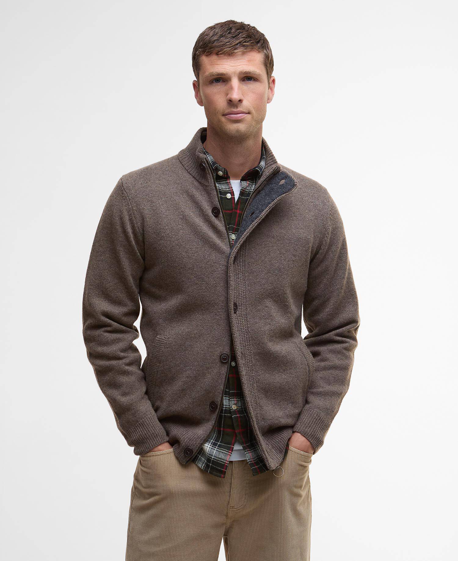 Cardigan Barbour con zip e bottoni Patch dark stone