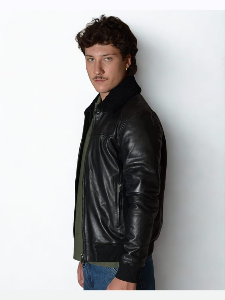 Giubbotto Talenti modello aviatore in pelle con collo in pelliccia